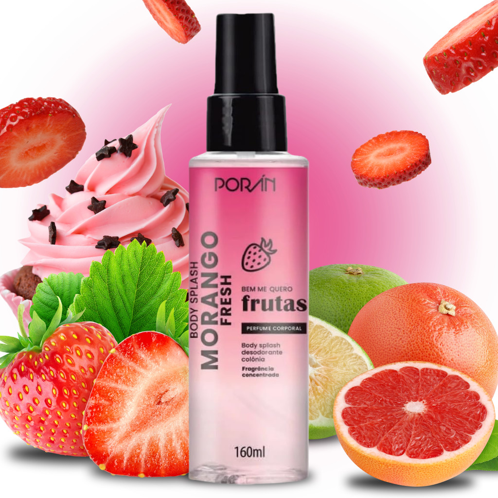 Body Splash Morango Fresh Poran Perfume Feminino Corporal 160ml Frutado Tangerina
