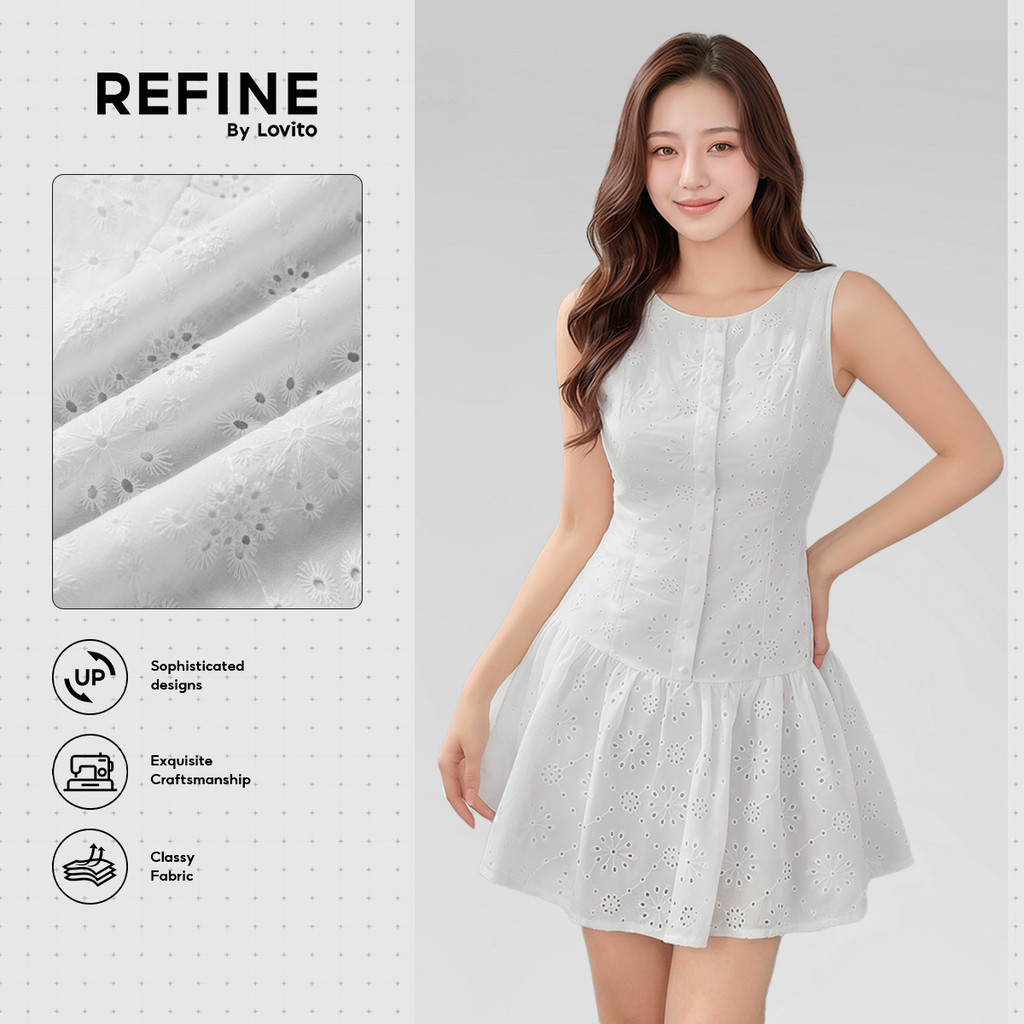 (Refine by Lovito) Vestido Casual Feminino em Algodão com Bordado Inglês LR2ED07