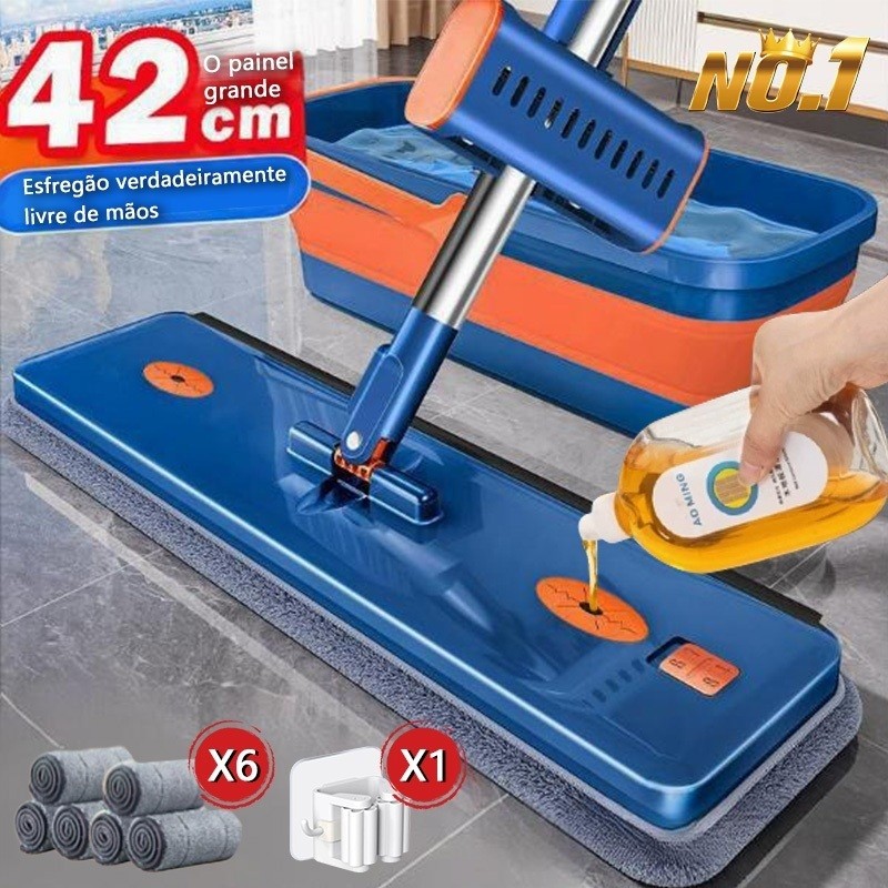 KIT 9 Conjunto De Esfregão E Balde Dobrável De Microfibra Com Raspador De Desaguamento