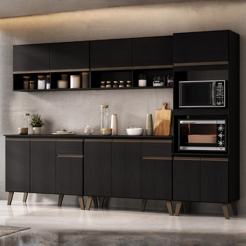 Armário de Cozinha Completa Atlanta Total Carraro Preto Touch