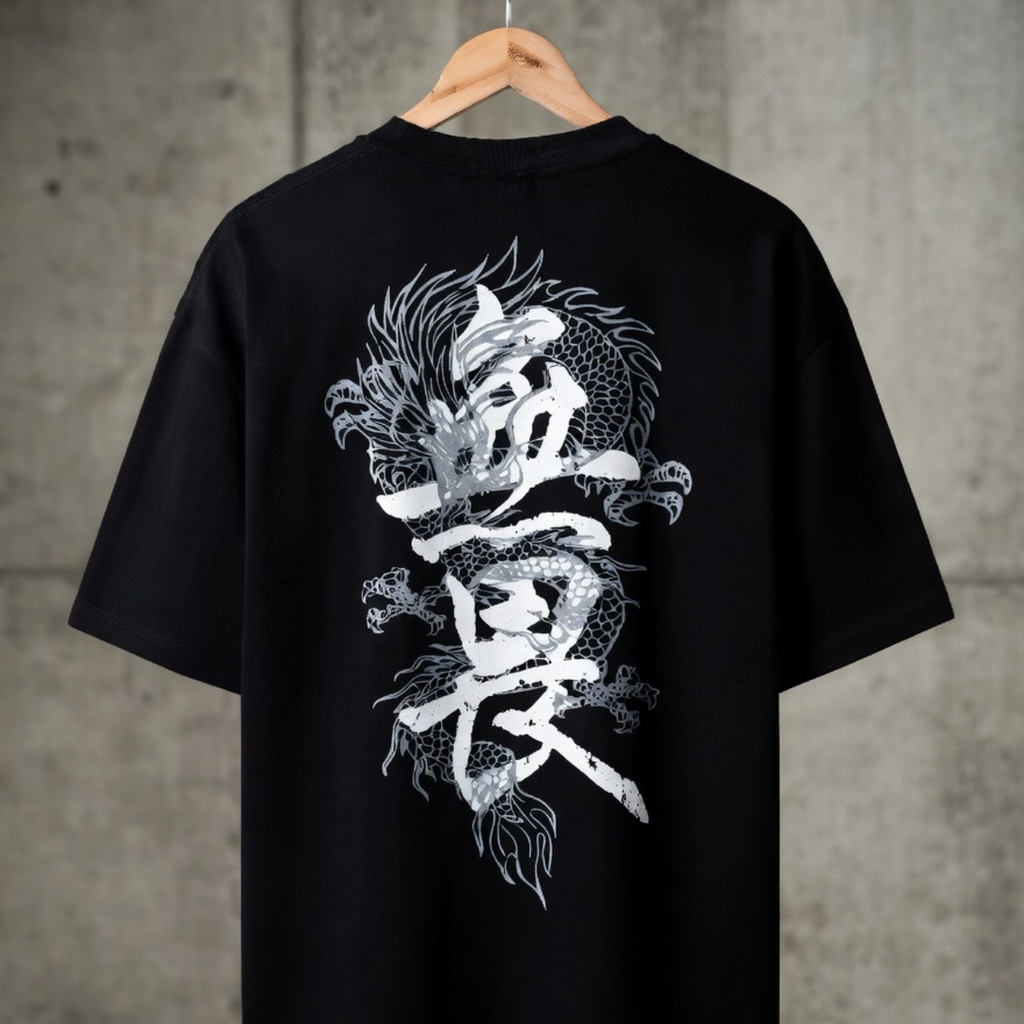 Camiseta Baggy Moda Urbana Oversized Dragão Japonês Estampa Costas Streetwear Masculina Masculino Feminino Unissex BT957