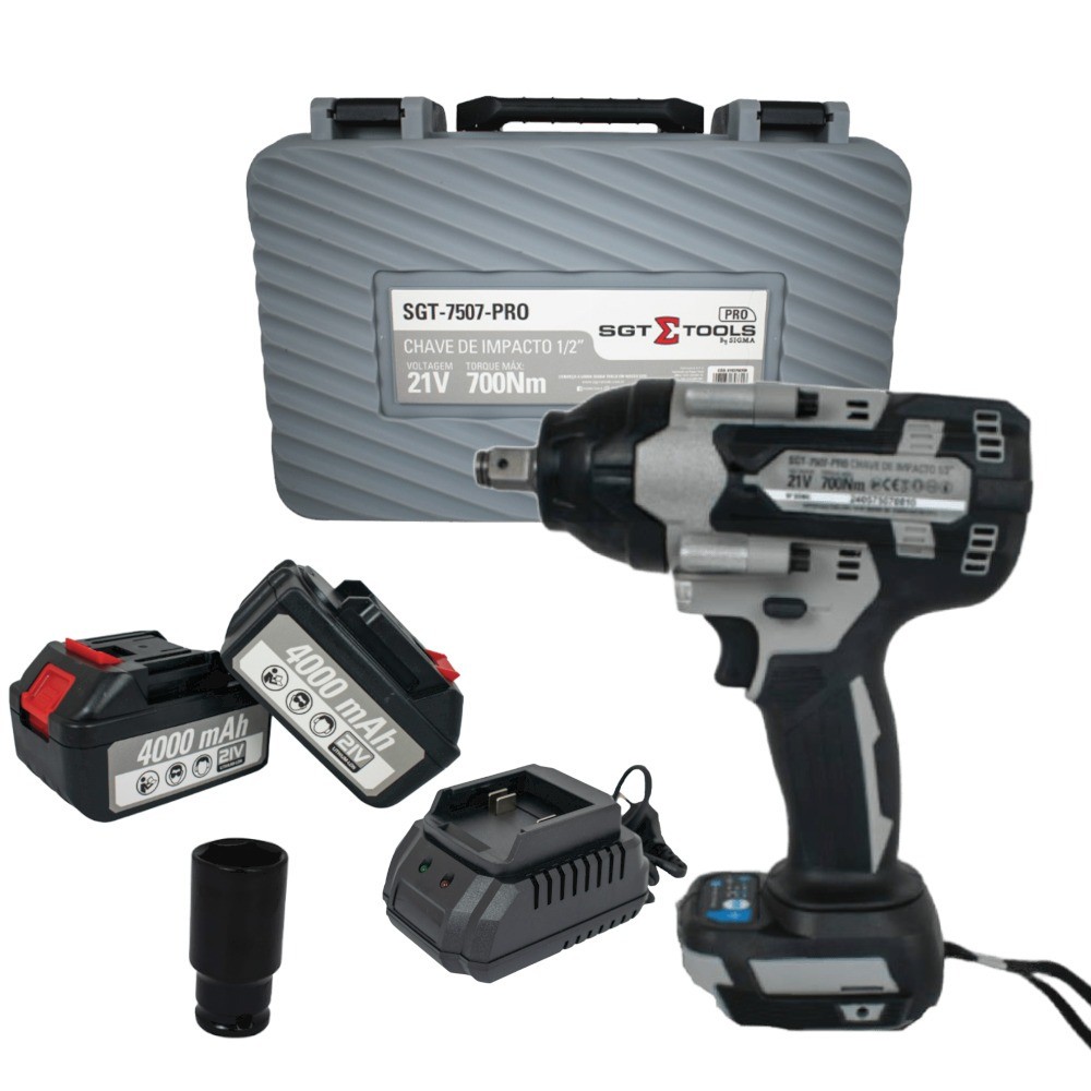 Chave de impacto a Bateria 21V 4Ah 1/2" Brushless com 2 baterias - SGT-7507-PRO Sigma em Oferta na Shopee