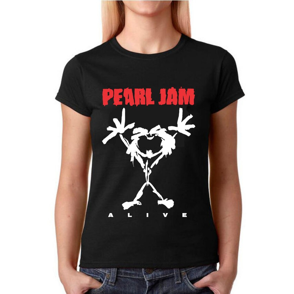 [Camiseta Premium em Algodão Puro]SISI Camiseta Feminina Bandas Rock - Pearl Jam Alive - 100% Algodão