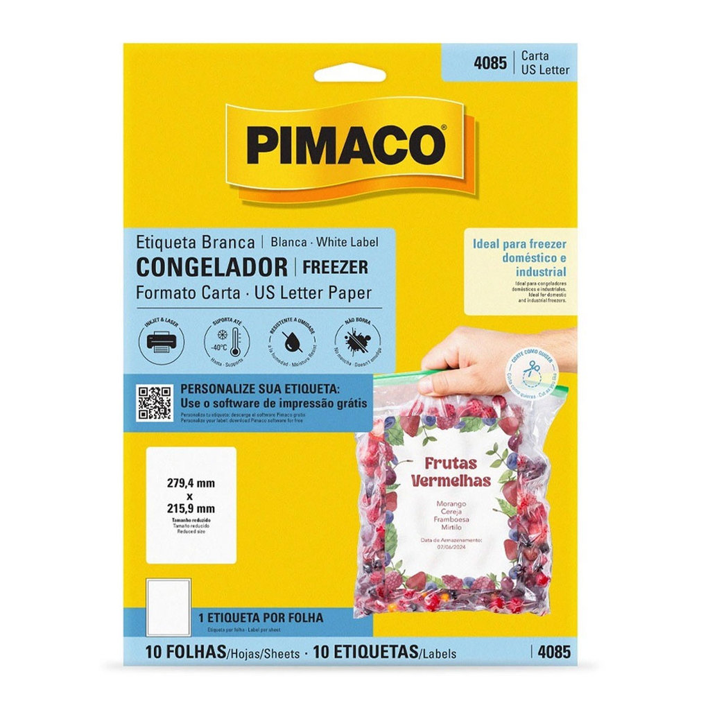 Etiqueta inkjet/laser para congelador e freezer 4085 com 10 folhas Pimaco