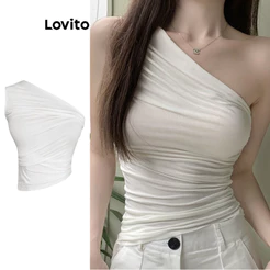 Lovito Blusa Regata Feminina de Um Ombro Só TKNS72MX369