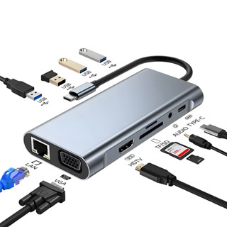 Hub USB Tipo C 11 em 1 Adaptador Expansor Multiporta USB3.0 HDMI VGA LAN Áudio TF SD OTG em Oferta na Shopee