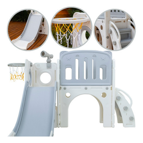 Brinquedo Parquinho Infantil 2 Torres 30kg Escorregador Luneta Cesta de Basquete Playground