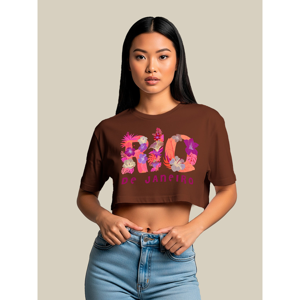 Cropped Oversized Feminina Blusa Curta Rio De Janeiro Carnaval Folia Rosa Tendencia blogueirinha