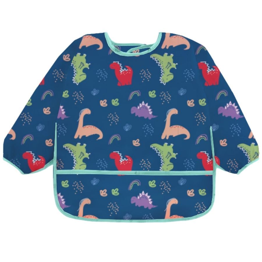 Babador Avental Infantil BLW Manga Longa Impermeável Dinos