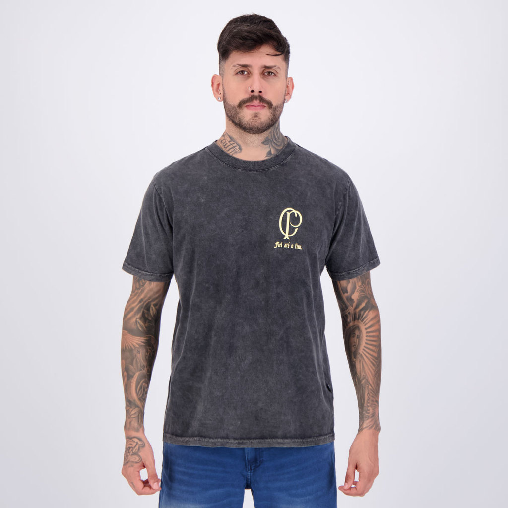 Camiseta Corinthians Fiel Stoned Cinza em Oferta na Shopee