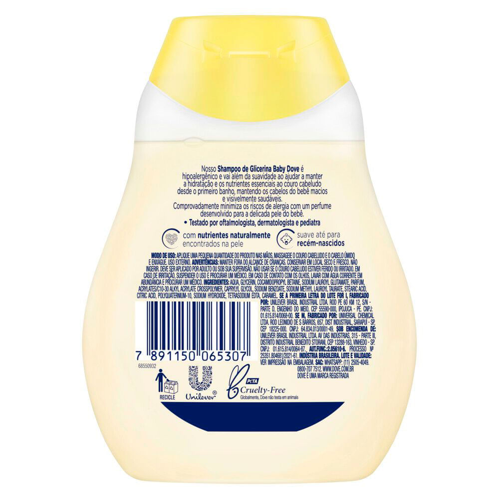 Detalhes do Shampoo Dove Baby Hidratação Glicerinada 200ml