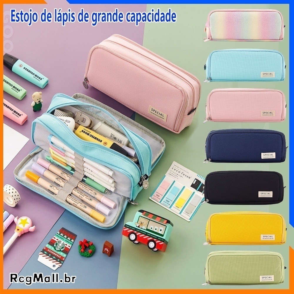 Estojo De Lápis De Tecido De Grande Capacidade Camada /Double Sided Pen Bag Pencil Case/Escolarcodigo:50713 em Oferta na Shopee