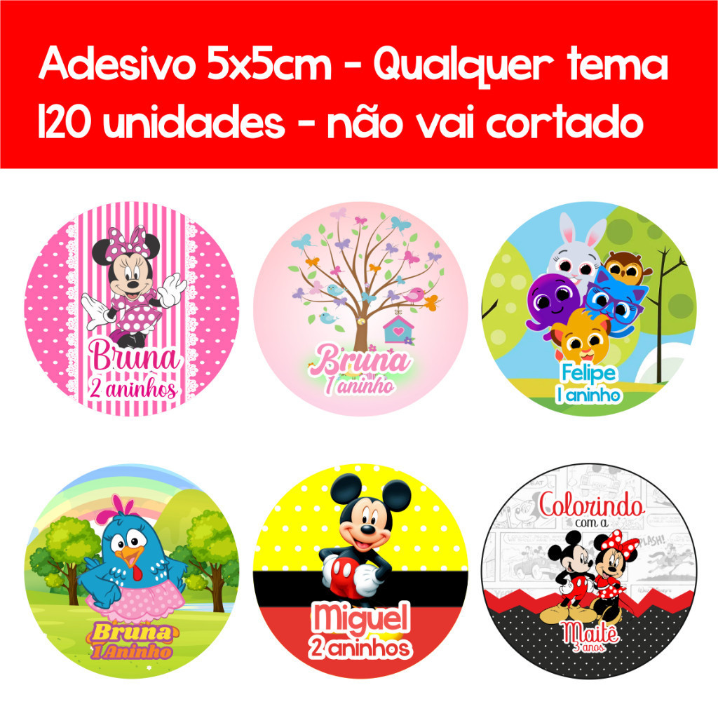 120 adesivos para enfeites de festa (tamanho 5x5cm) Não vai cortado em Oferta na Shopee