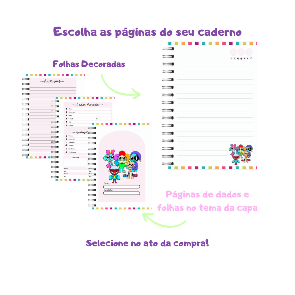 Caderno Pequeno Dandy's World Capa Dura Laminado Personalizado 100 folhas 200 páginas