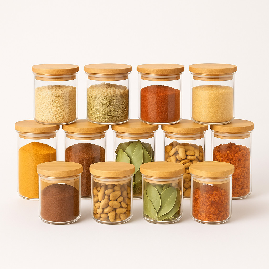 Kit 10 Potes de Vidro Herméticos 210ml Tampa Bambu Porta Temperos Mantimentos Grãos Multiuso em Oferta na Shopee