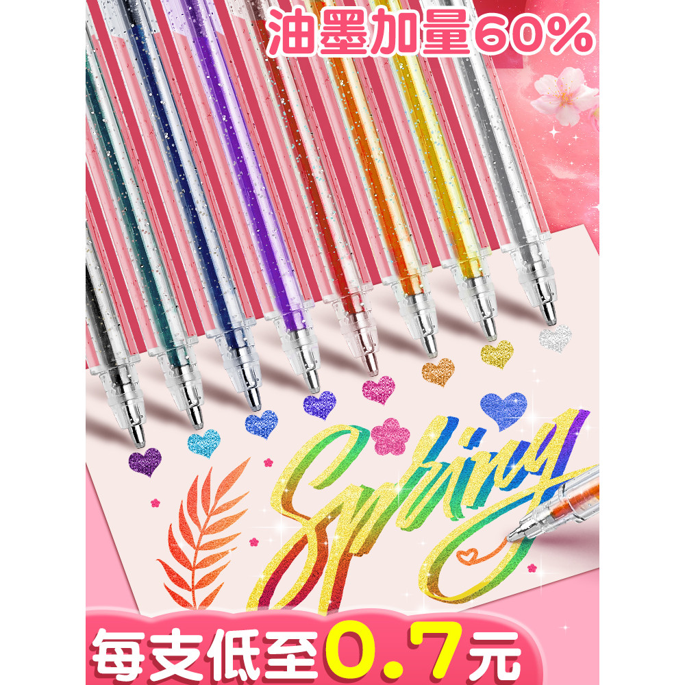 Cor Glitter Caneta Gel Glitter Glitter Glitter Prata Glitter Manual de mudança de cor Manual Marcador de pérola dedicado