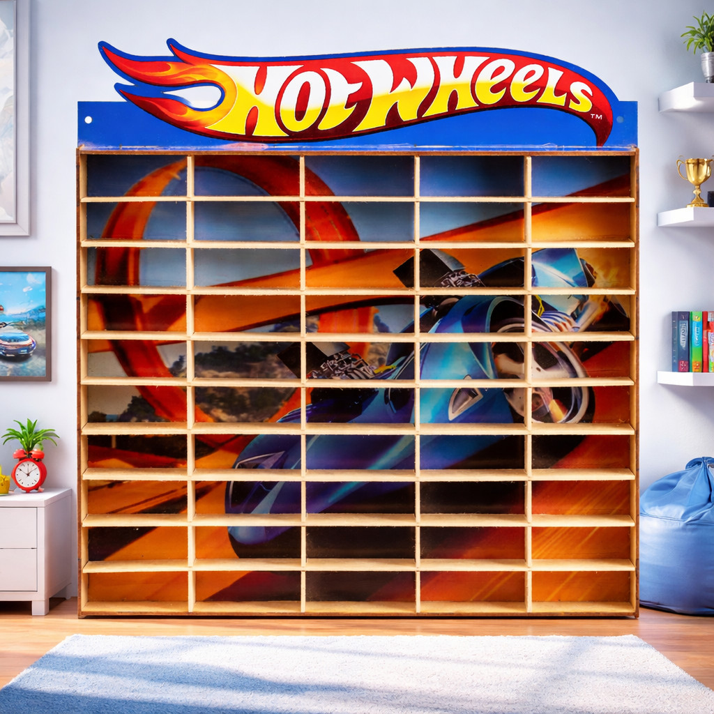 Estante Porta Hot Wheels Para 50 Carrinhos Mdf Adesivado