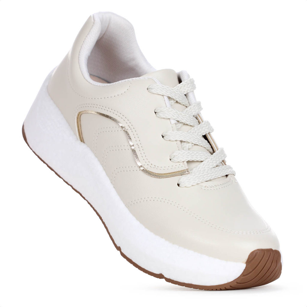 Tênis Beira Rio Casual Napa Turim Off White - Feminino Moderno Estilo Macio Confortável Leve Alto