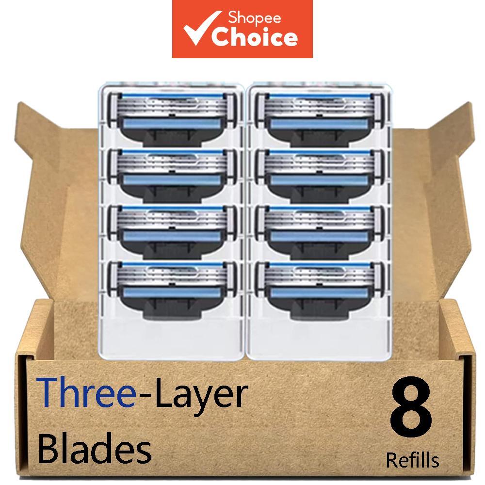 Lâminas De Barbear Clássicas Compatíveis Com MACH 8 Unidades-Conjunto De Substituição De Aço Inoxidável De 3 Camadas , L