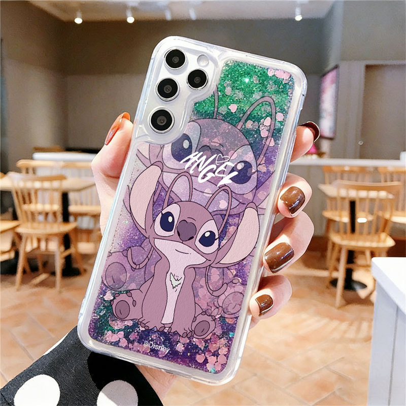 Capa Para iPhone 17 Pro Max 16 15 13 11 12 14 Plus 16E Ar XR Xs Macio Roxo Pastel Anjo Lilo & Stitch Capinha De Telefone