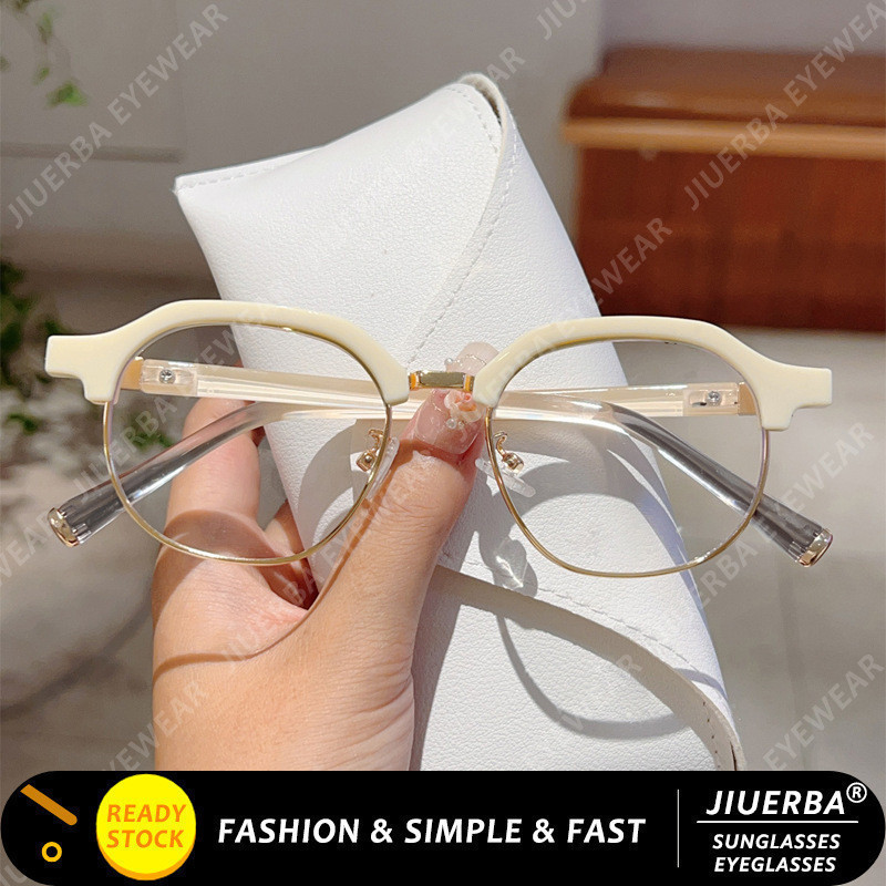 (JIUERBA) Óculos de armação metálica off-white, estilo coreano, armação pequena e quadrada para mulheres e homens.