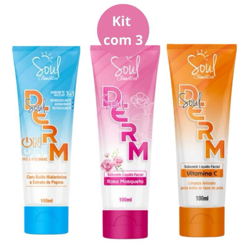 Kit 3 Sabonetes Vitamina C Demaquilante Micelar e Rosa Mosqueta Soul Derm- Soul
