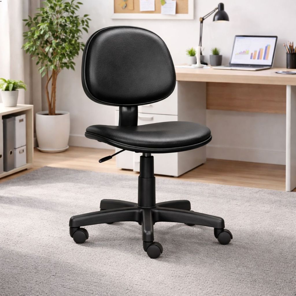 Cadeira Executiva Giratória Ergonômica em Couvin Preto com Regulagem de Altura e Rodízios Nylon