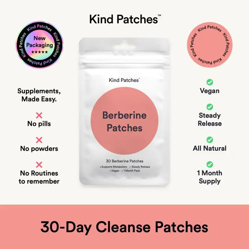 Kind Patches, Adesivos de Limpeza de 30 Dias, Berberina, Suporte ao Metabolismo, Extrato de Canela, Suprimento para 1 Mê