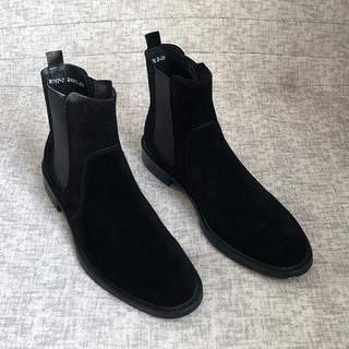 Botas Chelsea da moda masculinas de camurça Martin Botas curtas masculinas de lã Botas masculinas casuais de couro fosco
