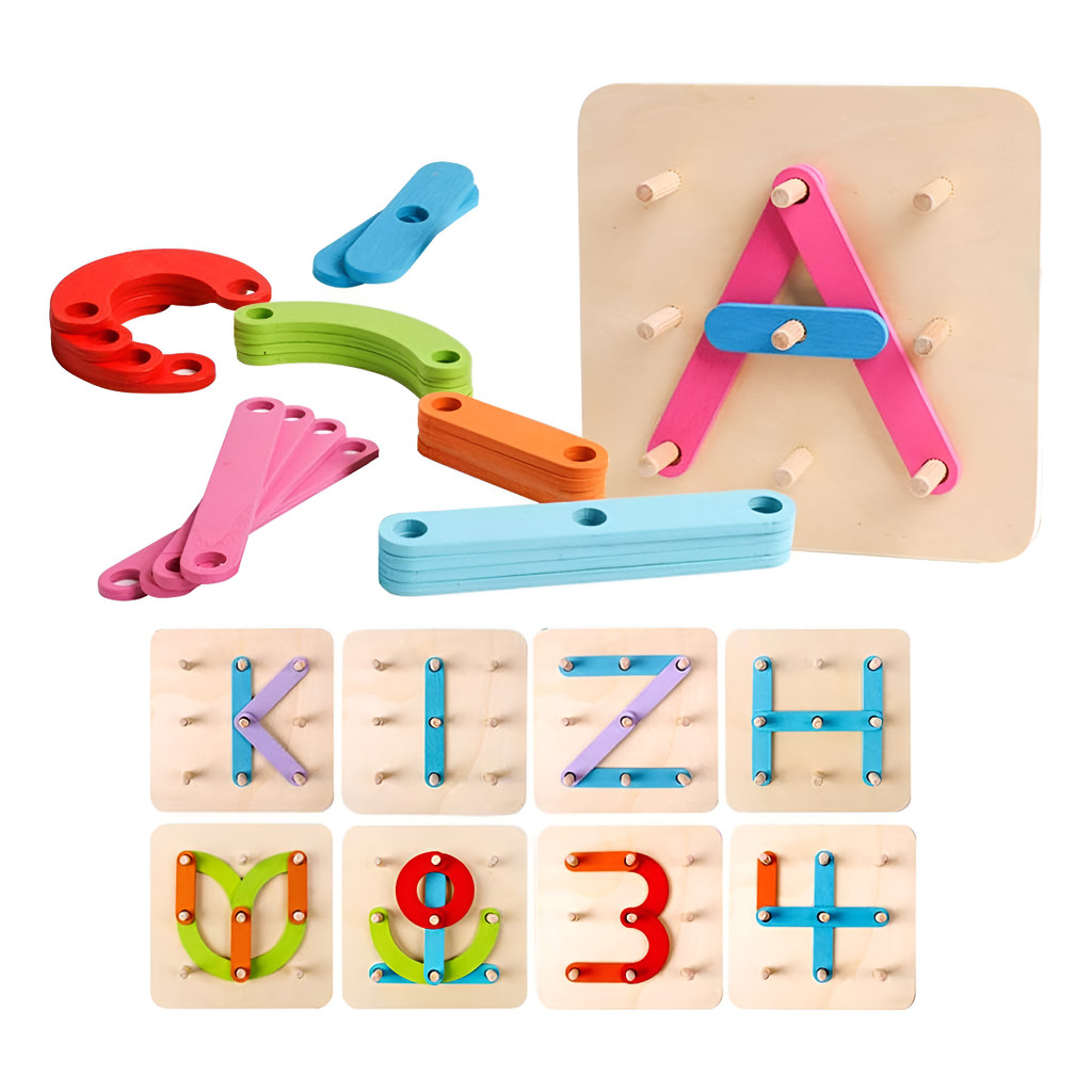 Brinquedo Educativo Brinca e Cria Letras Números Formas Coordenação Madeira MDF Montessori Kizumba