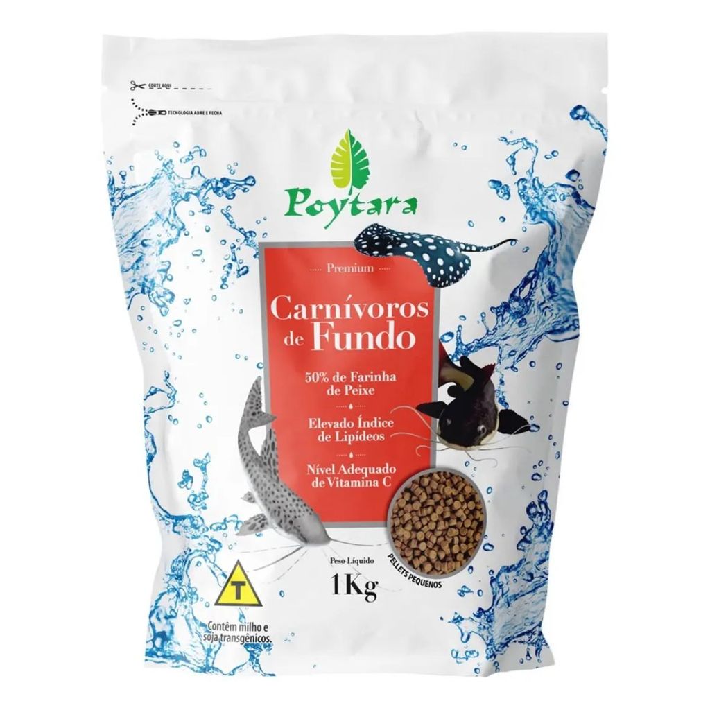 Poytara Carnívoro De Fundo 1kg Ração Pellets Tamanho P
