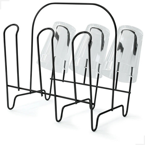 Escorredor Organizador De Copos Porta 6 Louça Preto Aço Inox Aramado Cozinha Louça Moderno