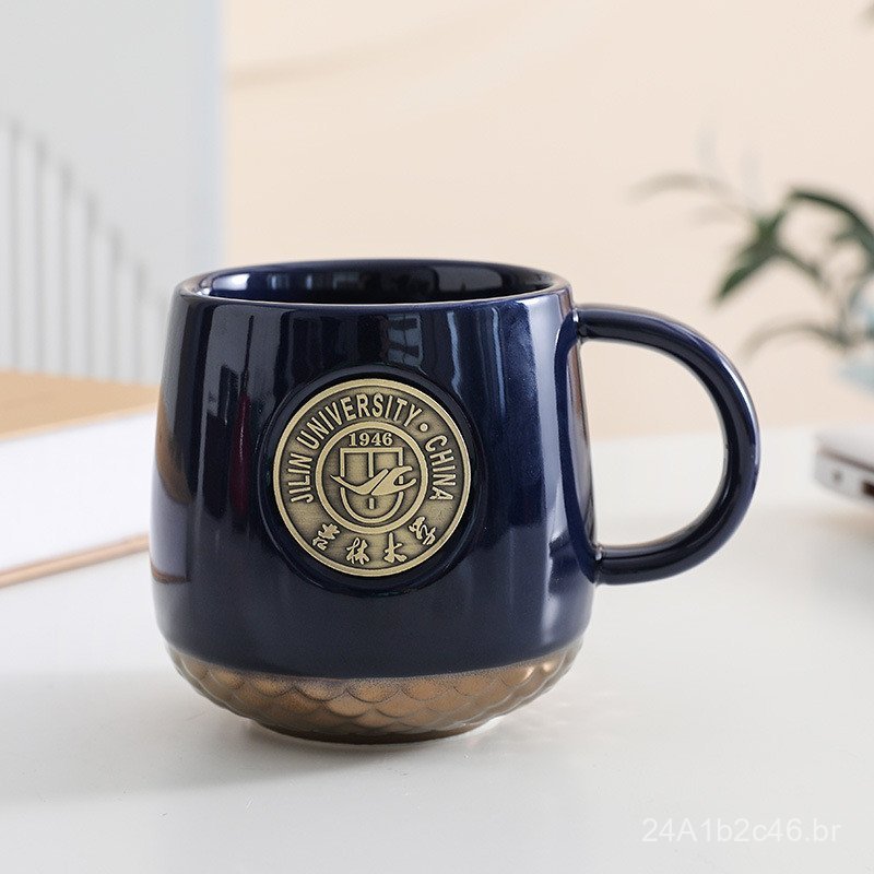 Caneca de cobre com medalha da Universidade de Pequim, caneca de cerâmica Tsinghua, caneca de café da Universidade de Pe