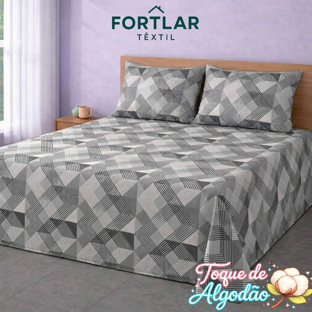 Kit Lençol 3 Pçs Percal 500 Fios Casal Toque de Algodão 2 Porta Travesseiro