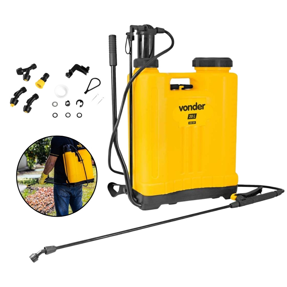 Pulverizador manual agrícola Vonder Original de 20 litros com bomba de mochila resistente e alça.