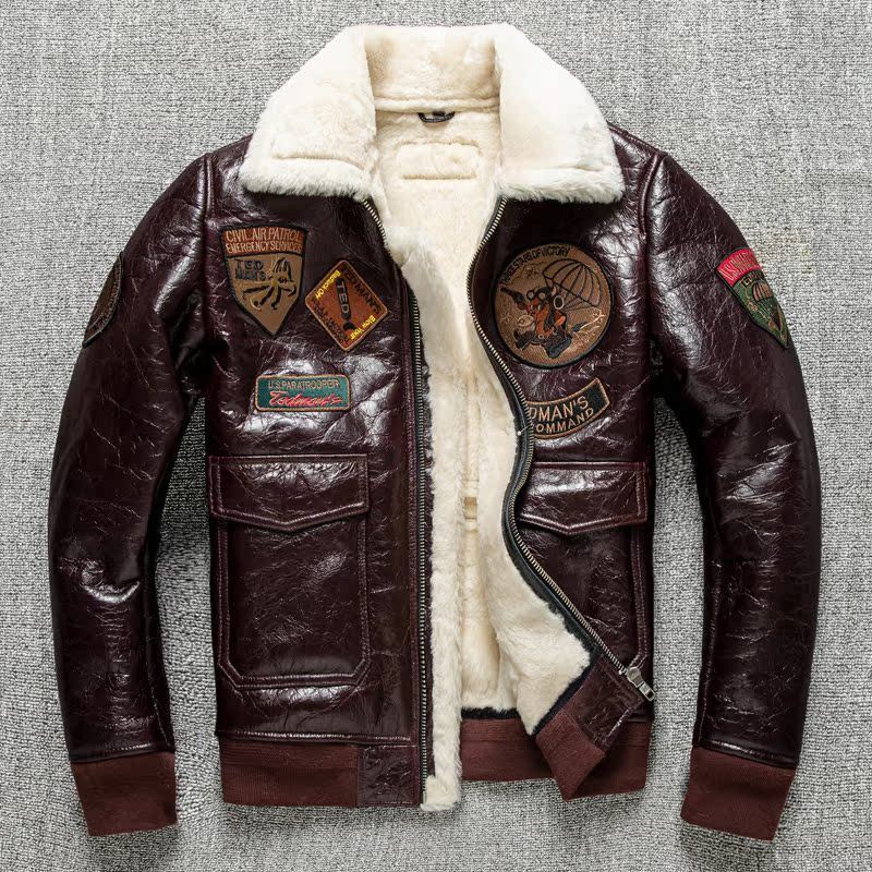 Novo estilo roupas de inverno engrossado pele de cordeiro jaqueta de couro genuíno terno de vôo masculino jaqueta de cou