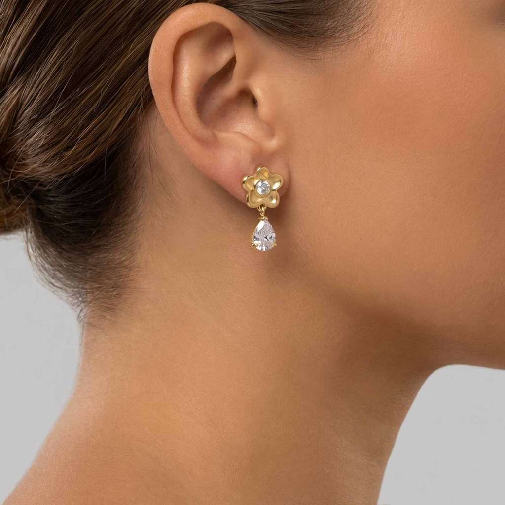 Brincos De Zircão Floral De Aço Inoxidável Dourado Vnox, Joias Elegantes Para Mulheres · foto 2