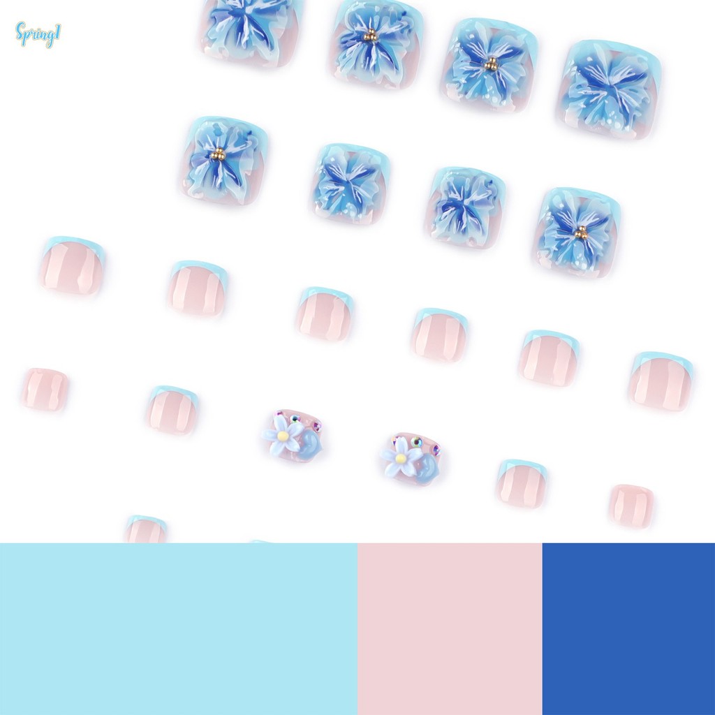 24 Pçs Rosa Azul Quadrado Imprensa Na Unha Encantador Confortável De Usar Unhas De Manicure Para Decoração DIY De