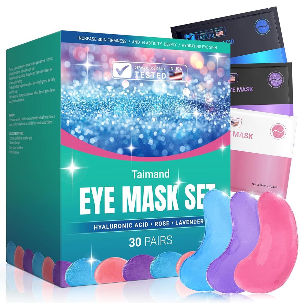 Patches para a Área dos Olhos (30 Pares), Máscara para Olhos Inchados, Olheiras, Bolsas e Rugas com Colágeno, Alivia a P