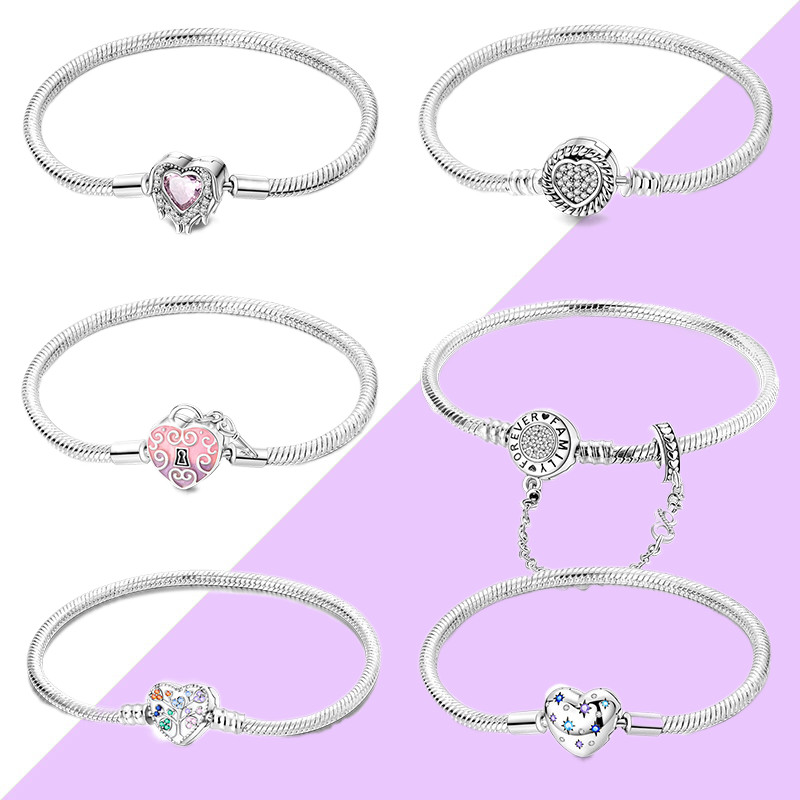 Berloques cobra osso corrente senhoras pulseira S925 prata esterlina em forma de coração zircão pulseira compatível jóia