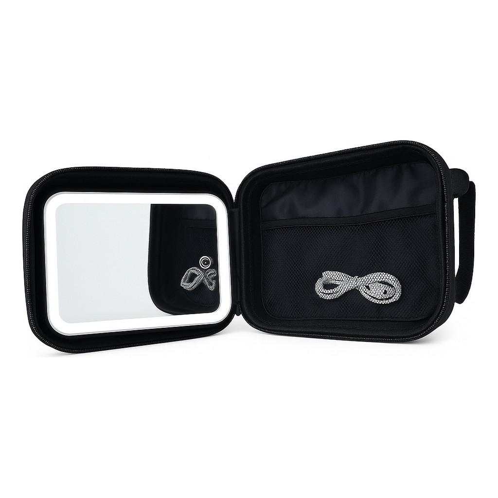 Maleta de maquiagem com espelho iluminado LED recarregável USB estojo organizador cosméticos profissional