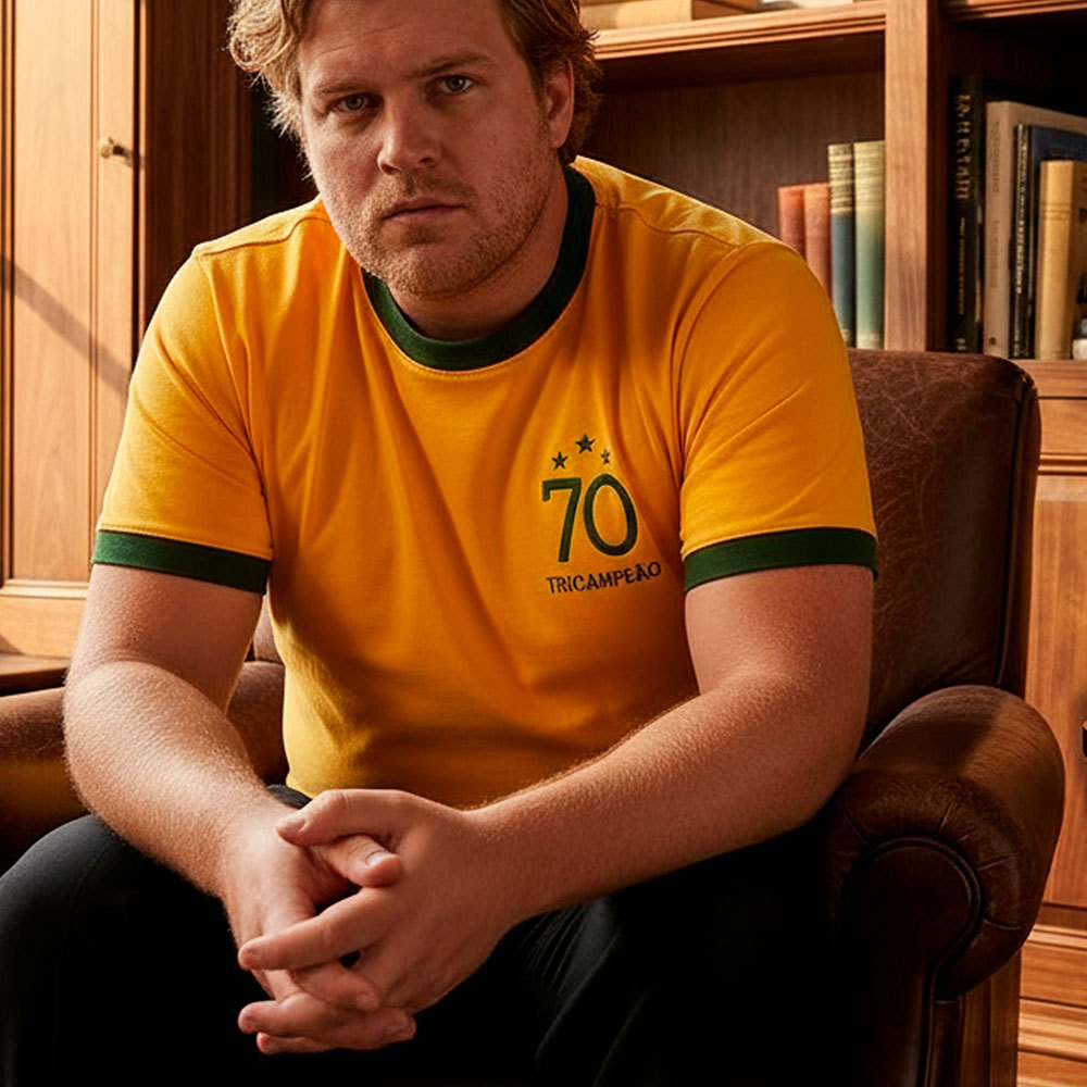 Camisa Brasil Retrô 1970 Amarelo Plus Size Masculina