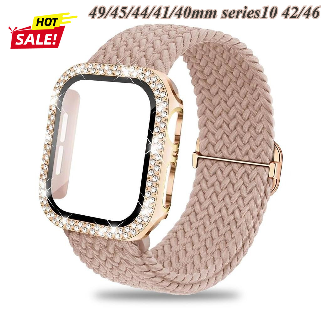 Pulseira De Nylon Macio + Capa De Diamante Para Apple Watch 11 10 46 42 Ultra 49