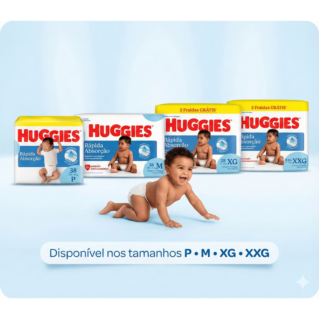 Fralda Huggies Rápida Absorção – 1 Unidade | Tamanhos P, M, XG ou XXG em Oferta na Shopee