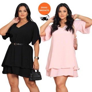 Vestido Soltinho Duna Manga curta - Plus Size G1 ao G3 com Babado - Casual e Chic em Oferta na Shopee