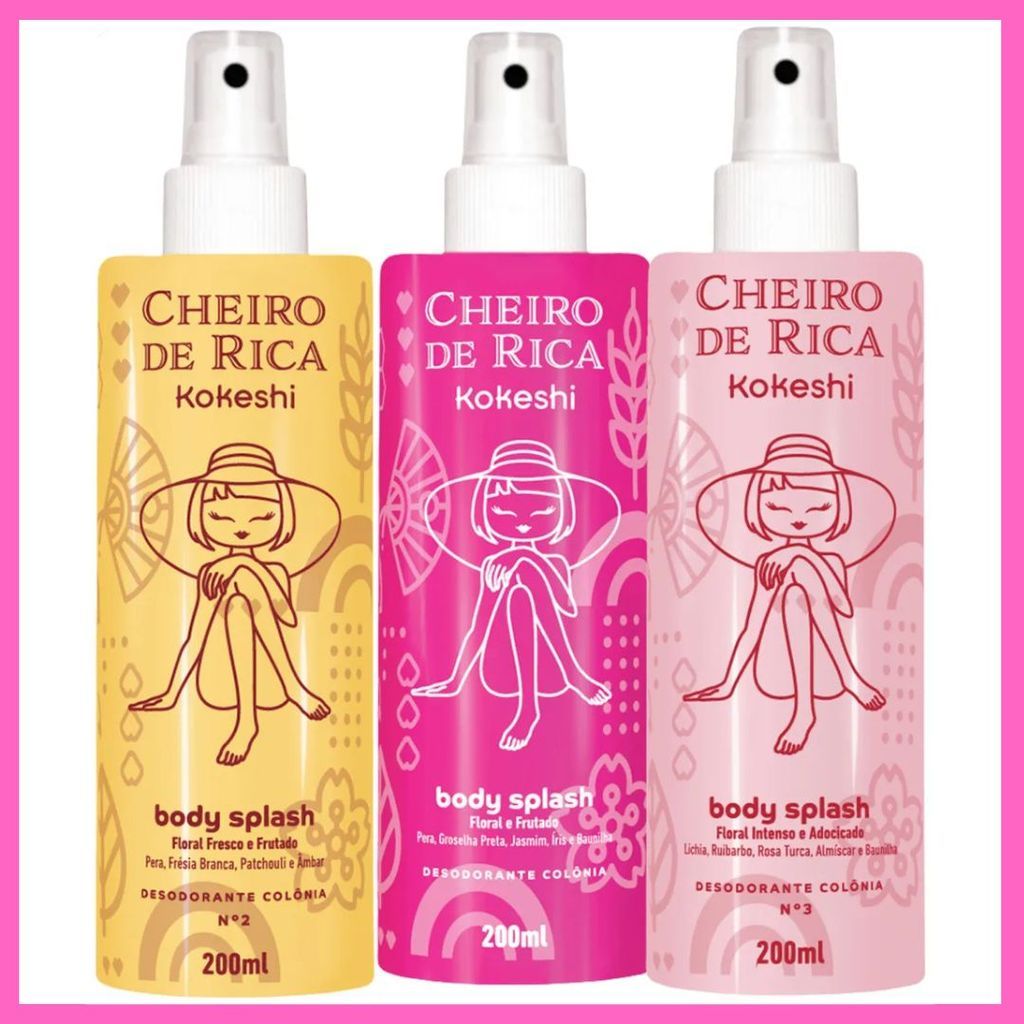 Body Splash Desodorante Corporal Kokeshi 200ml – Cheiro de Rica N1/N2/N3 (Escolha a Versão)