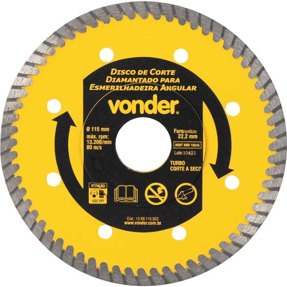 Disco De Corte Diamantado 115Mm Turbo Esmerilhadeira Vonder
