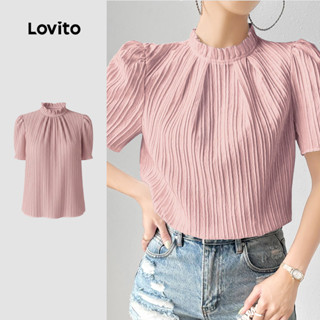 Lovito Blusa Casual plissada primavera/verão blusa rosa para mulheres LK3ED017 em Oferta na Shopee