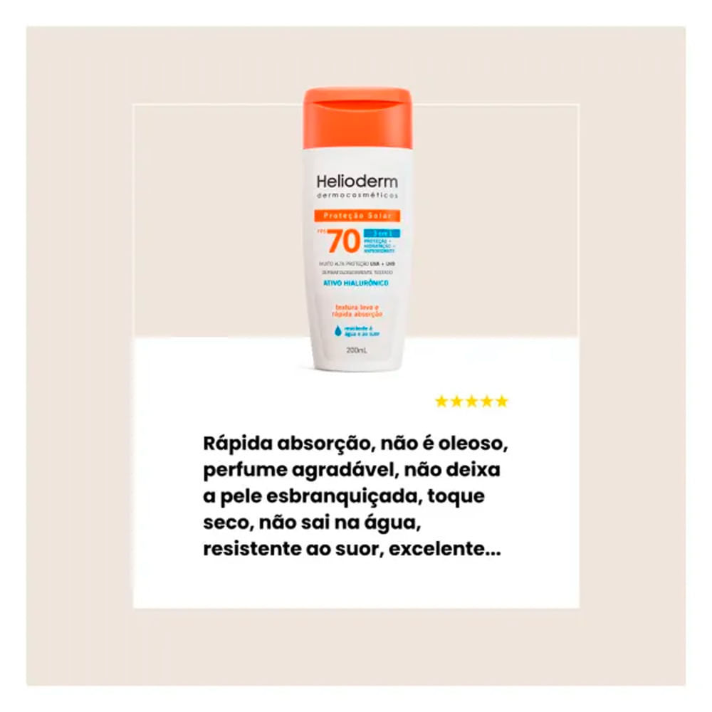 Detalhes do Protetor Solar Corporal Helioderm FPS 70 3 em 1 200ml