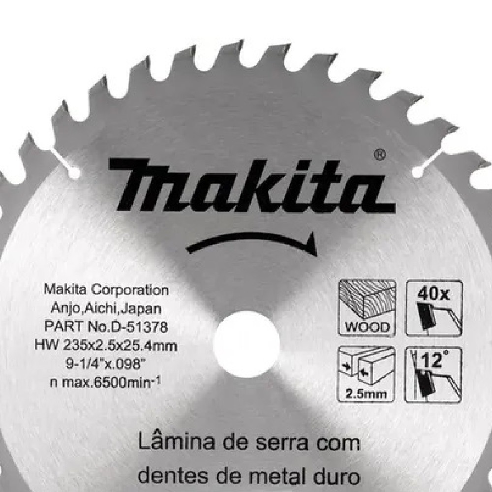Detalhes do Disco de serra para madeira 235 x 25.4 x 40 dentes - D-51378 - Makita